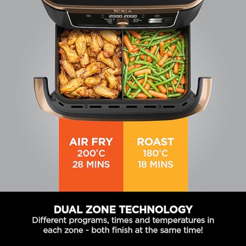 Ninja Foodi FlexDrawer Dual Zone Hot Air Fryer, Airfryer with 10.4  Compartments and Removable Separator, Non-Stick Coating, Dishwasher Safe  Basket, 7-in-1, Black & Copper, AF500EUCP : : Home & Kitchen