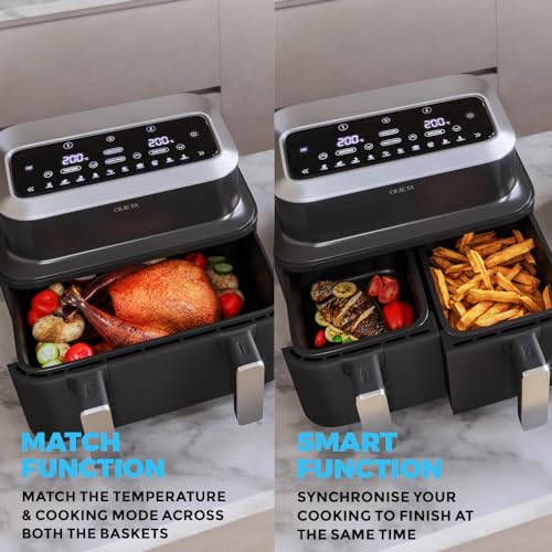 Ometa 9L Dual Air Fryer, 4.2L Baskets with Additional 9L Basket, 10-in-1  Cooking Methods, Oil Free Cooking for Healthy Cooking, Non-Stick,  Dishwasher Safe, Smart & Match Cook Air-Fryer – SorttaGrove